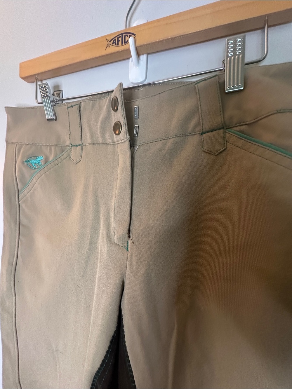 Piper Tan Riding Breeches with teal trim suede full seat equestrian pants NWT - Picture 3 of 6